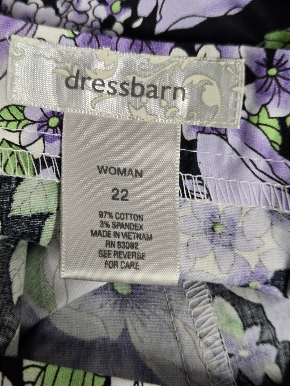 Dressbarn Woman 22 A Line Skirt Black Purple Floral Cotton Spandex - Picture 5 of 5